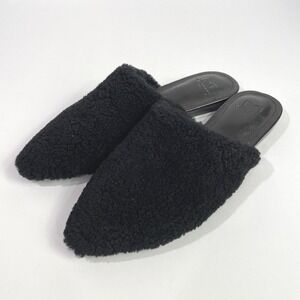 Marc‎ Fisher Black Fuzzy Sabrinna Shearling Pointed Toe Mule Slippers Size 5